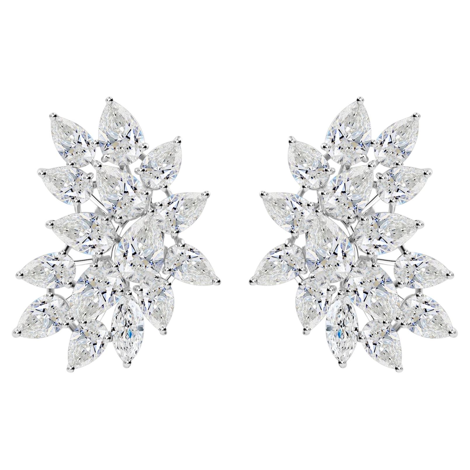 20.31 Carat Natural Pear Diamond Flower Cluster Earrings 18K White Gold