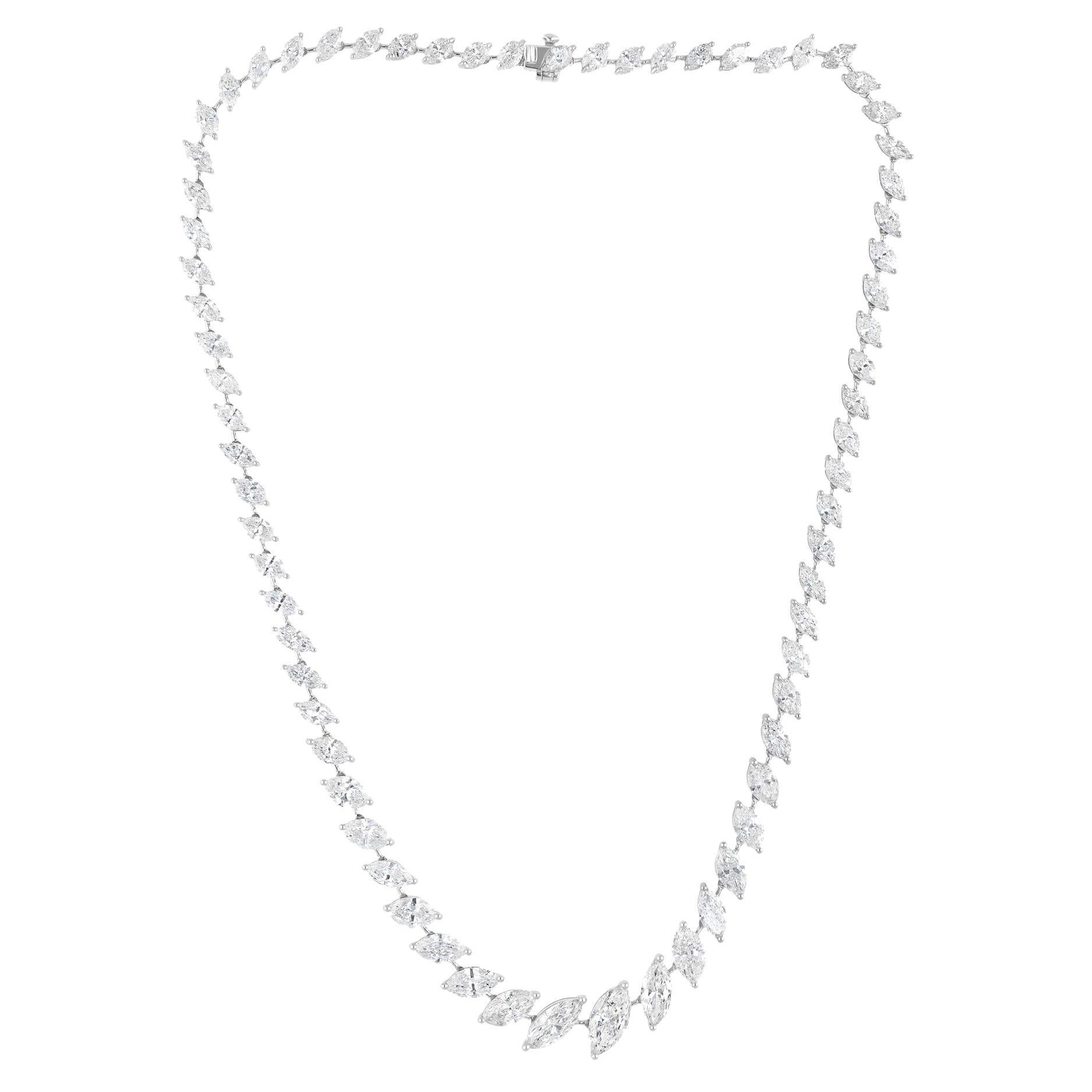 SGL Certified 20.31 Carat SI/H Marquise Diamond Necklace 18 Karat White Gold For Sale