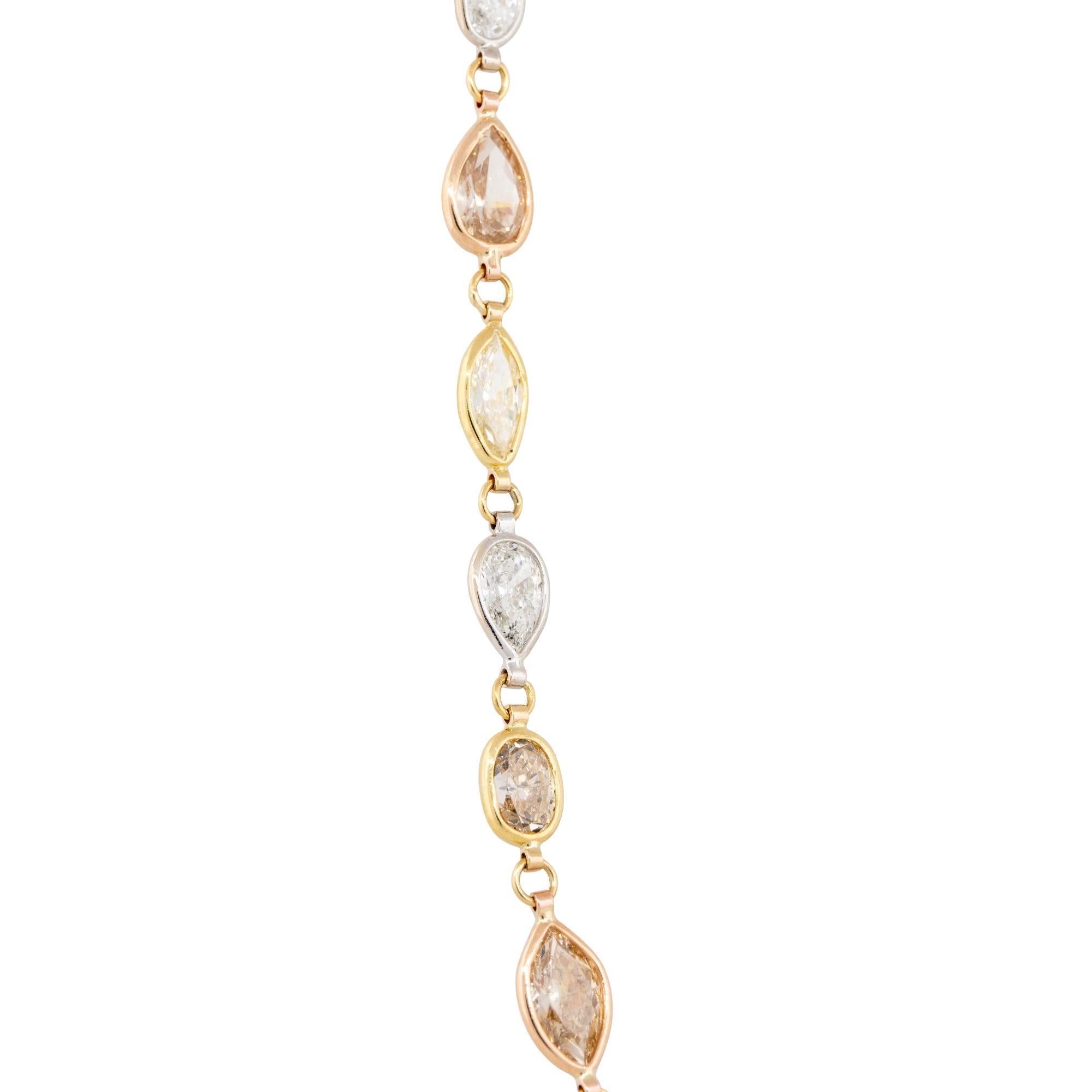 Taglio rotondo Collana Station con diamanti a forma mista da 20,32 carati 14 carati in stock
