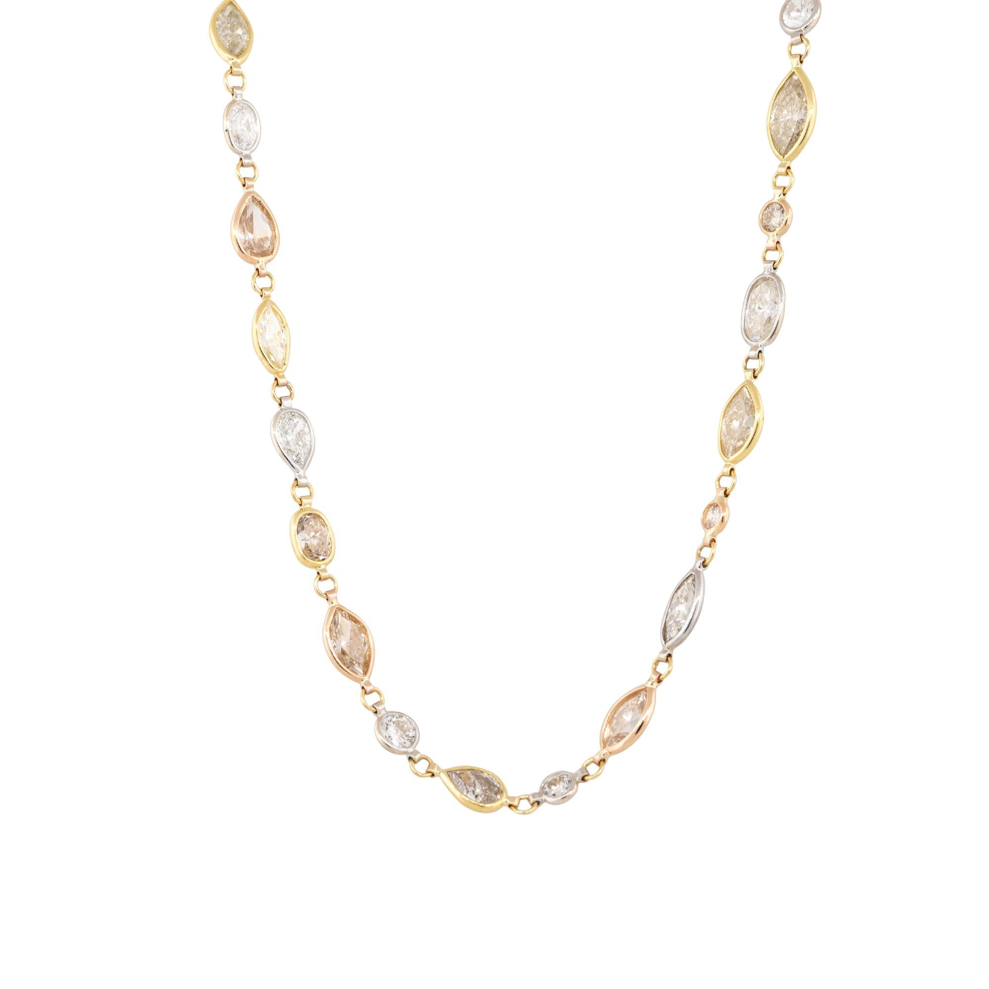 Collana Station con diamanti a forma mista da 20,32 carati 14 carati in stock 1