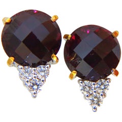 20.33 Carat Natural Garnet Diamond Earrings 14 Karat Round Rose Cut