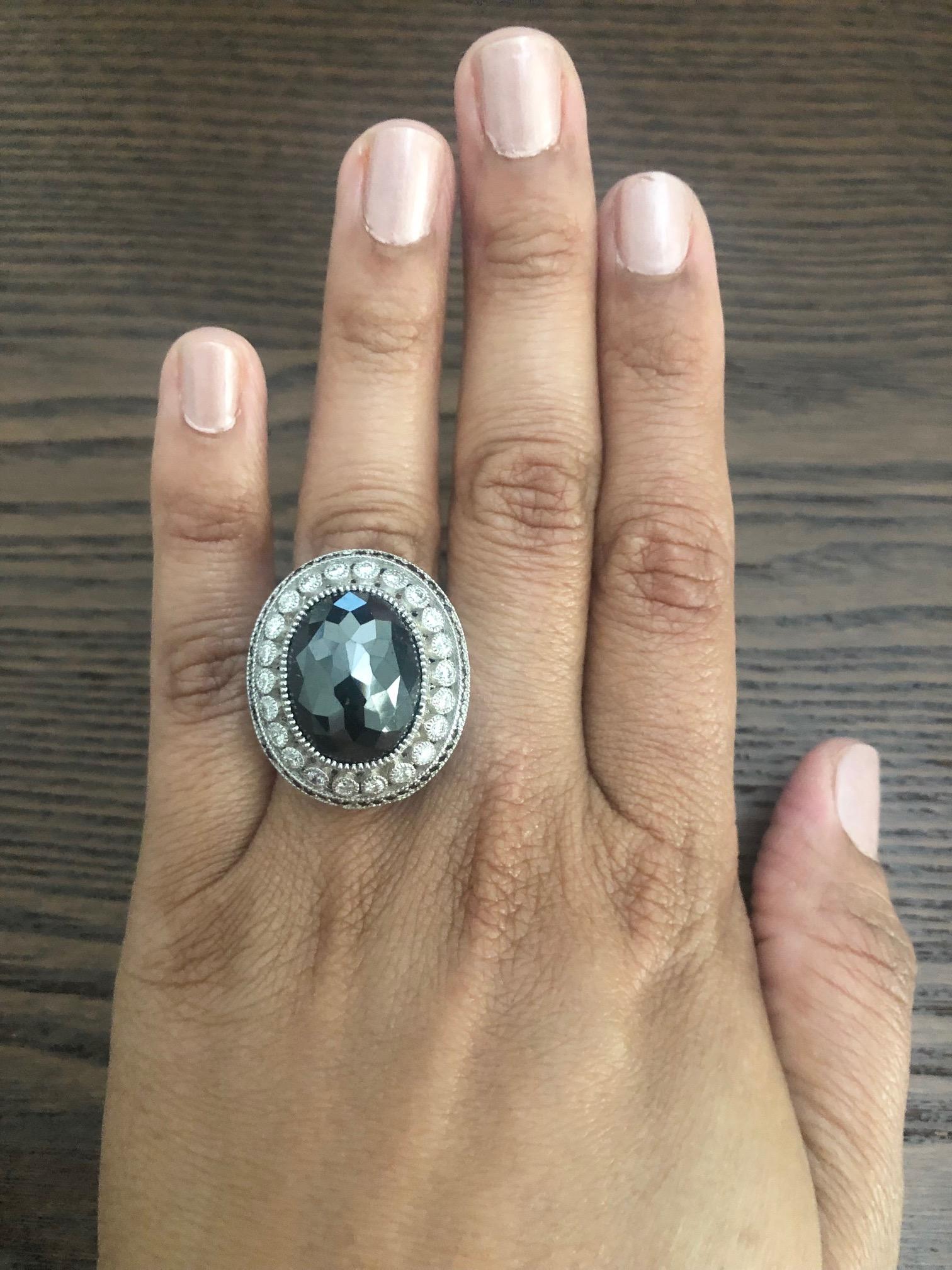 20.34 Carat Black White Diamond 18 Karat White Gold Cocktail Ring In New Condition In Los Angeles, CA