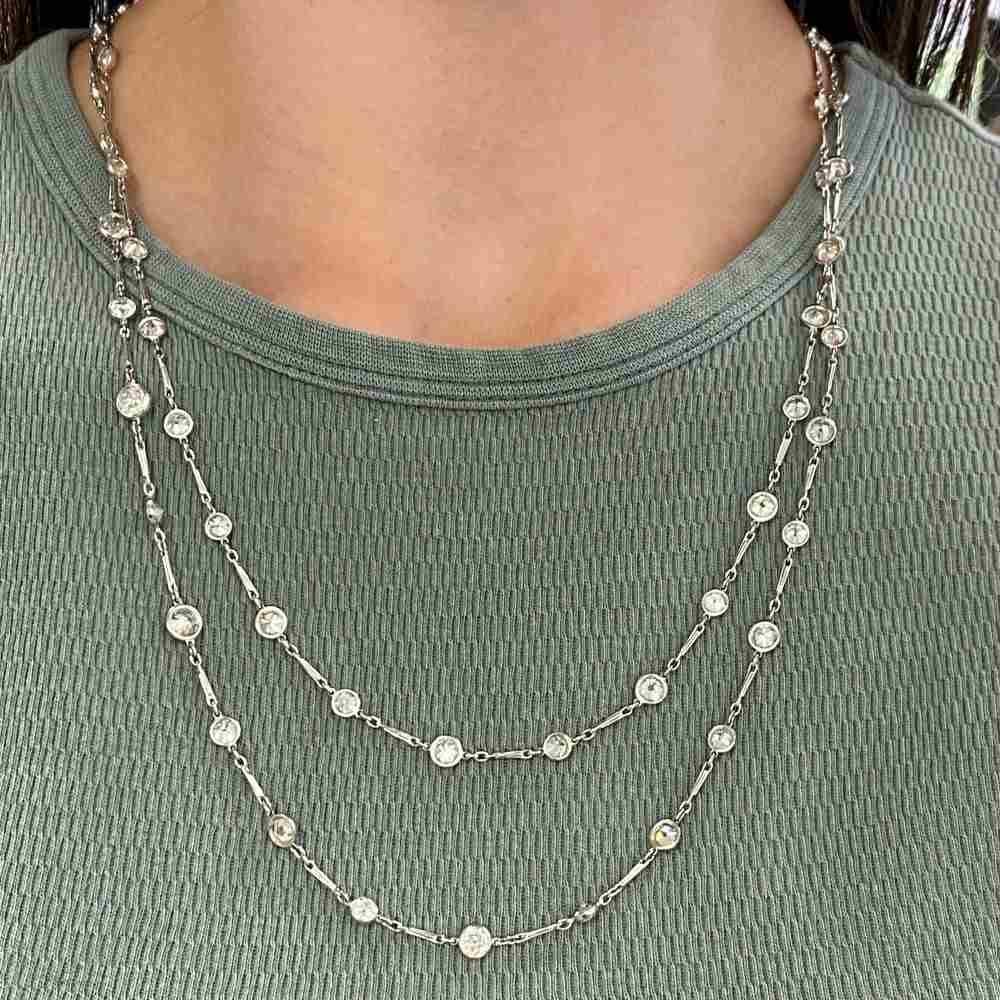 Art Deco Old European Cut Diamonds Necklace (Approx 20.30-Carats), Platinum For Sale