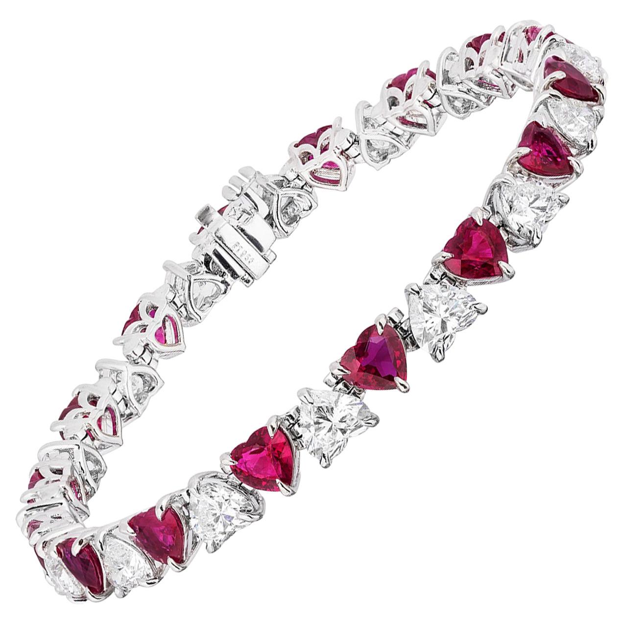 20.35 Carat Heart Shaped Ruby and Diamond Bracelet
