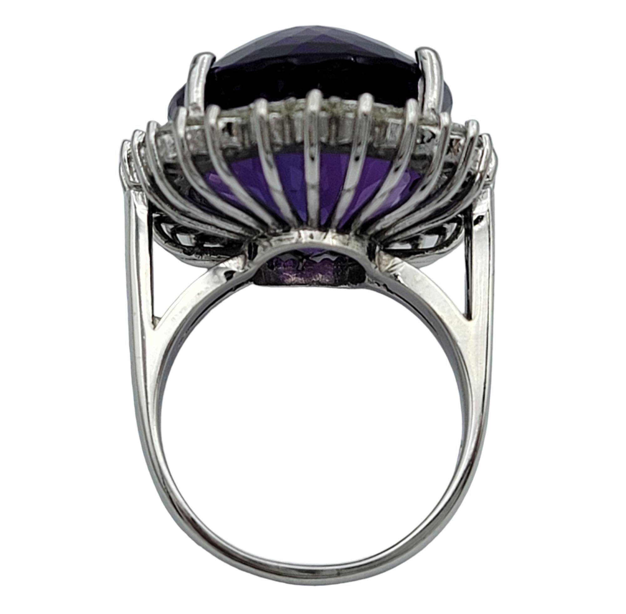 Oval Cut 20.35 Carat Oval Amethyst and Diamond Halo Cocktail Ring in 14 Karat White Gold For Sale