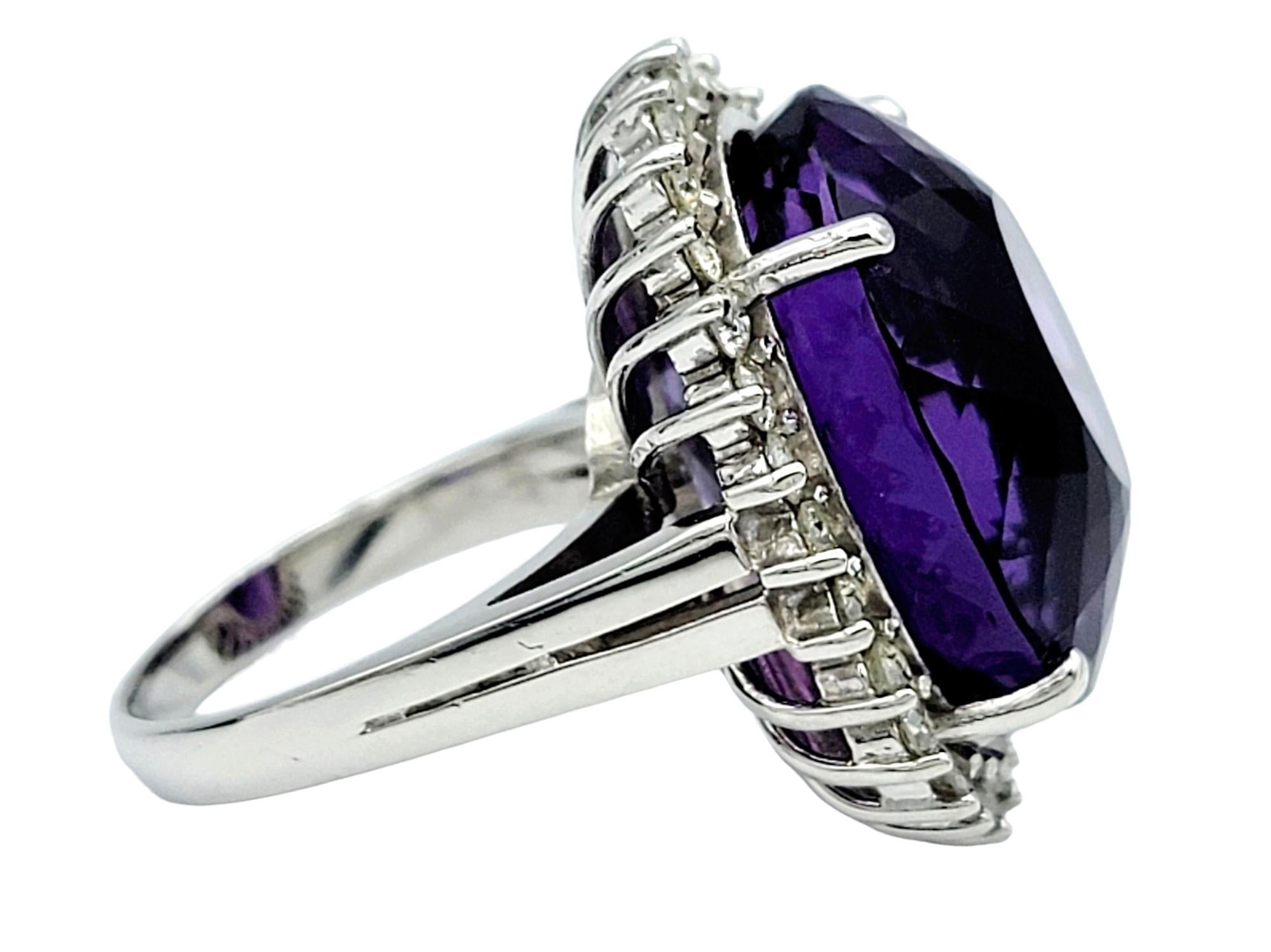 20.35 Carat Oval Amethyst and Diamond Halo Cocktail Ring in 14 Karat White Gold In Good Condition For Sale In Scottsdale, AZ