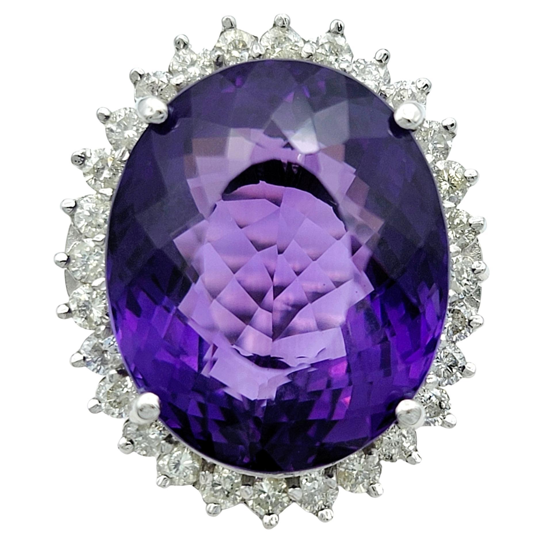 20.35 Carat Oval Amethyst and Diamond Halo Cocktail Ring in 14 Karat White Gold