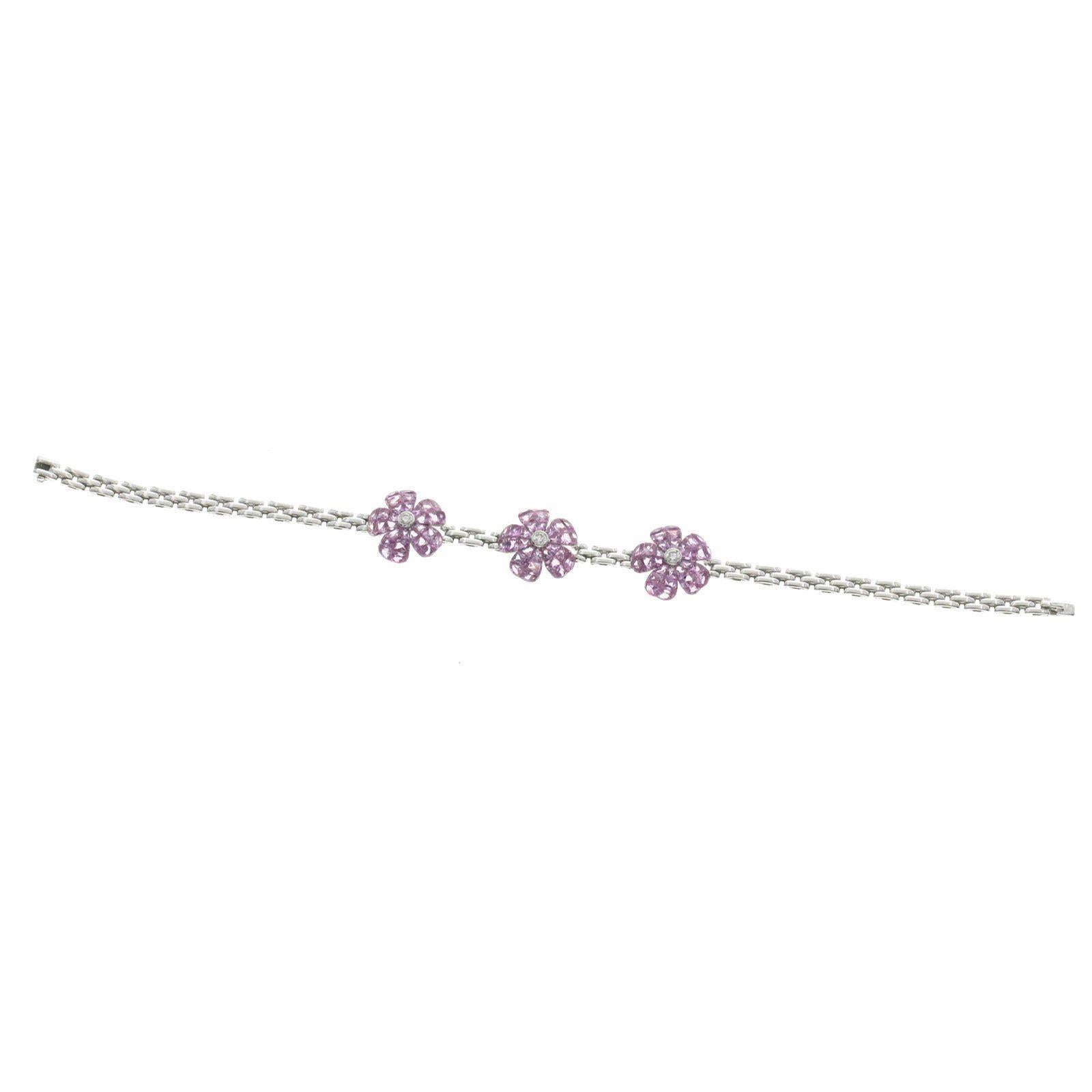 20.35 Carat Natural Pink Sapphire and 0.38 Carat Diamonds 18 Karat Gold Bracelet For Sale 2
