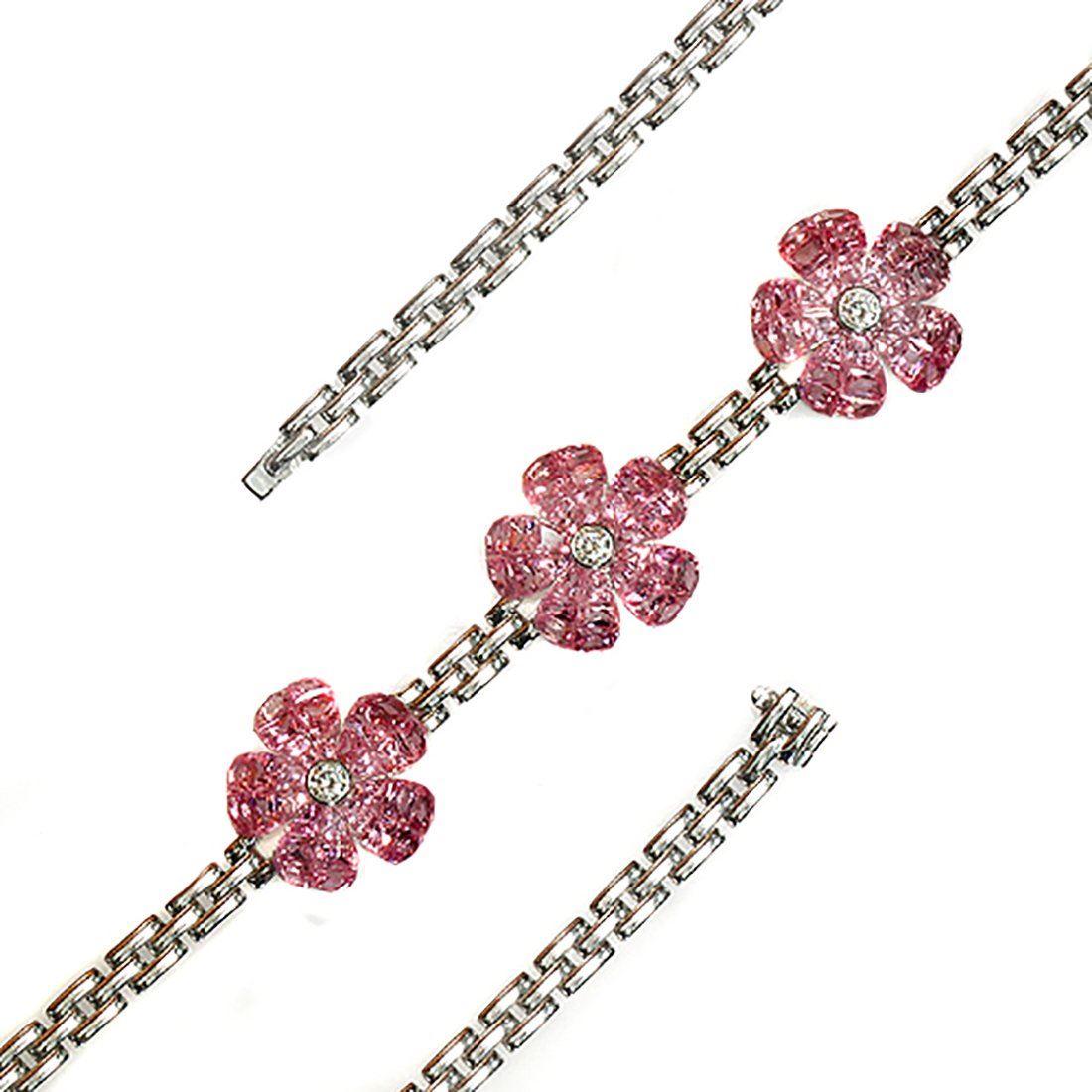 20.35 Carat Natural Pink Sapphire and 0.38 Carat Diamonds 18 Karat Gold Bracelet For Sale 3