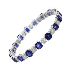 20.36 Carat Blue Sapphire 1.31 Carat SI/H Diamond Bracelet 14 Karat White Gold