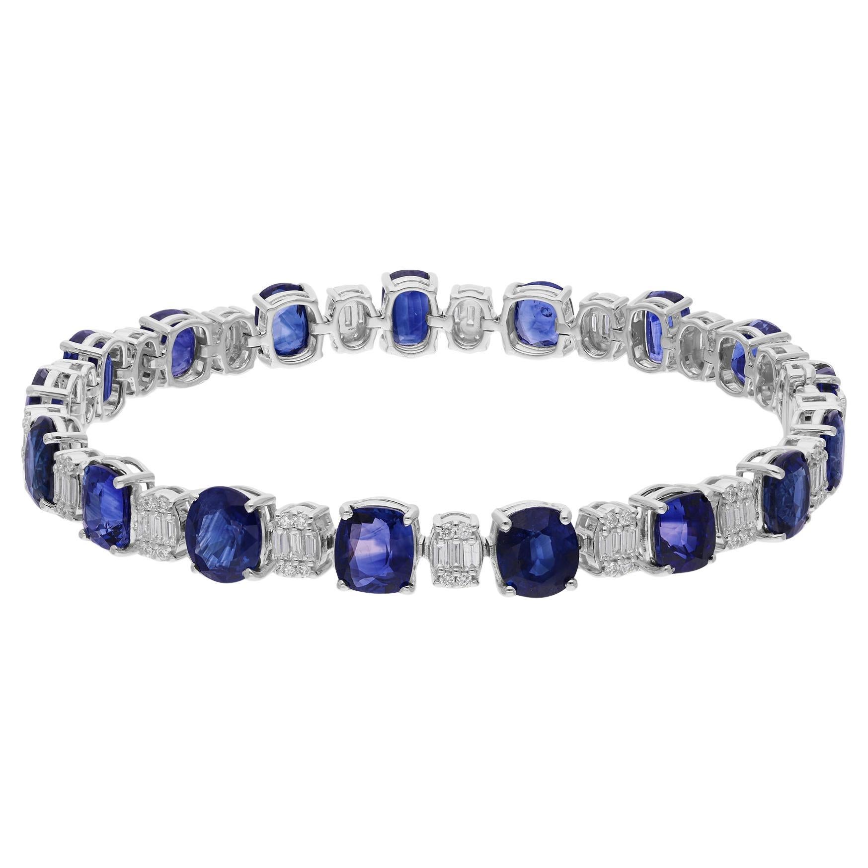 20.36 Carat Blue Sapphire 1.31 Carat SI/H Diamond Bracelet 14 Karat White Gold