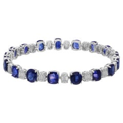 20.36 Carat Blue Sapphire 1.31 Carat SI/H Diamond Bracelet 14 Karat White Gold