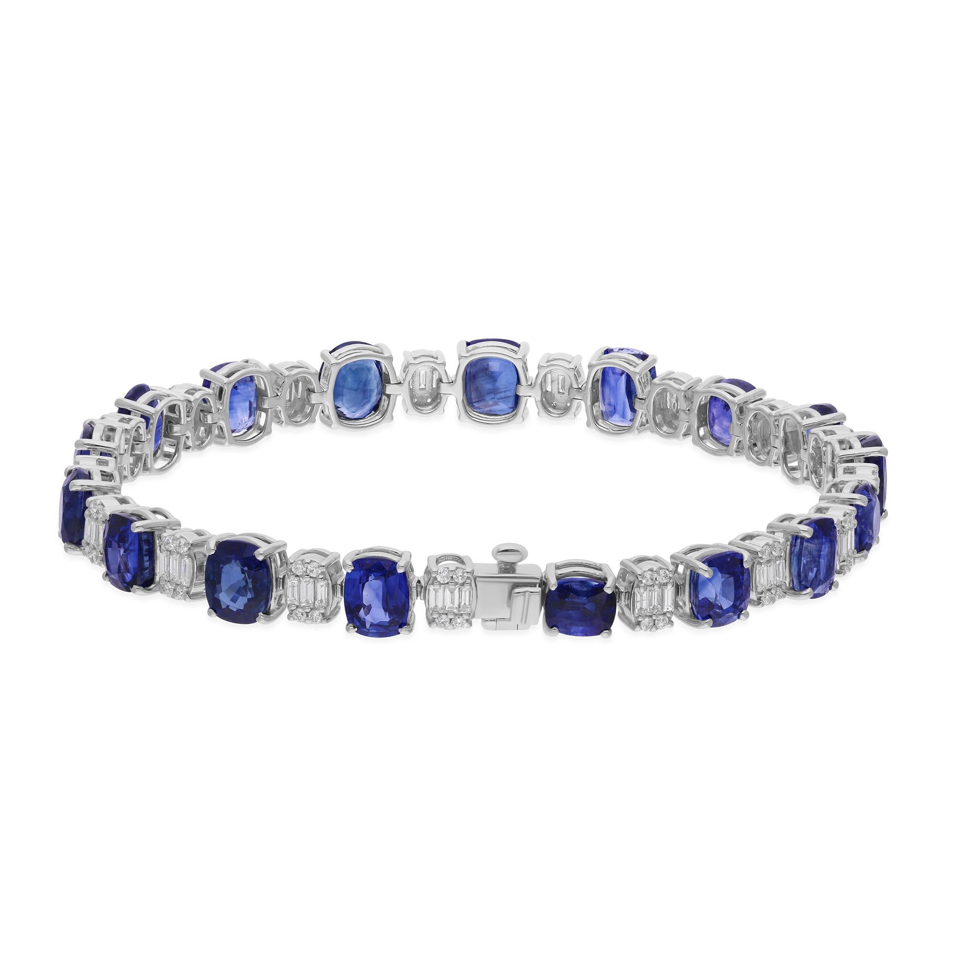 Cast from 14-karat gold, these exquisite bracelet is handset with 20.36 carat blue sapphire and 1.31 carats of sparkling diamonds.

FOLLOW SPECTRUM JEWELS storefront to view the latest collection & exclusive pieces. Spectrum Jewels is proudly rated