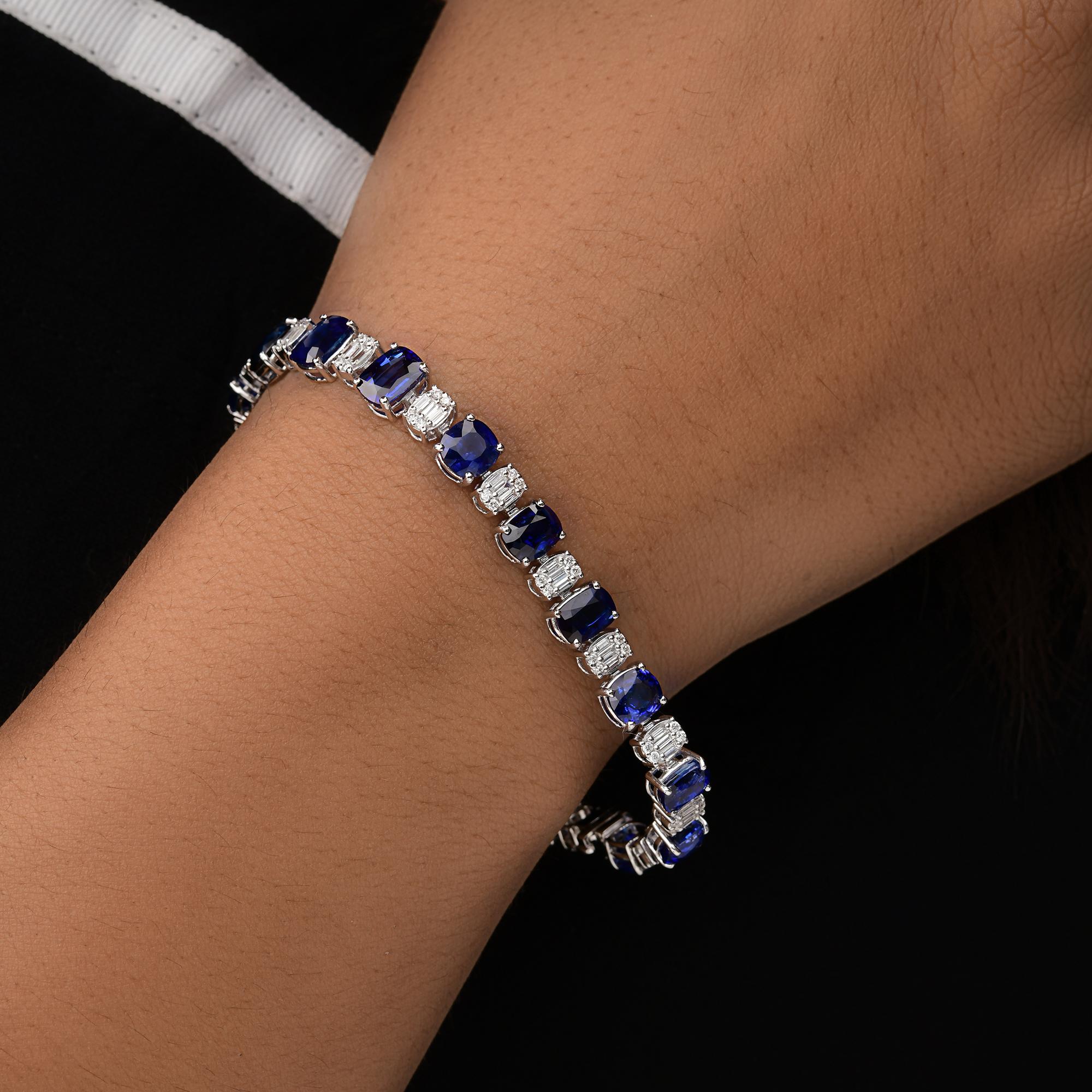 20.36 Carat Blue Sapphire 1.31 Carat SI/H Diamond Bracelet 18 Karat White Gold In New Condition For Sale In Diera, Dubai