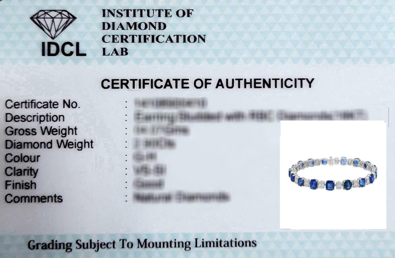 Women's 20.36 Carat Blue Sapphire 1.31 Carat SI/H Diamond Bracelet 18 Karat White Gold For Sale