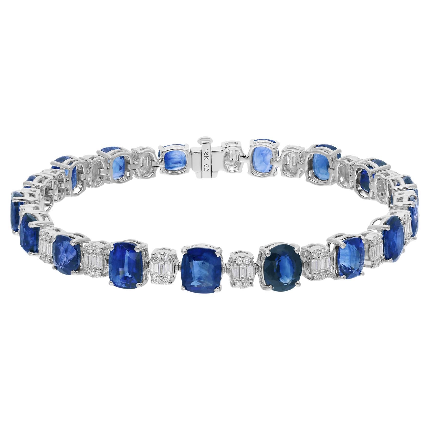 20.36 Carat Blue Sapphire 1.31 Carat SI/H Diamond Bracelet 18 Karat White Gold