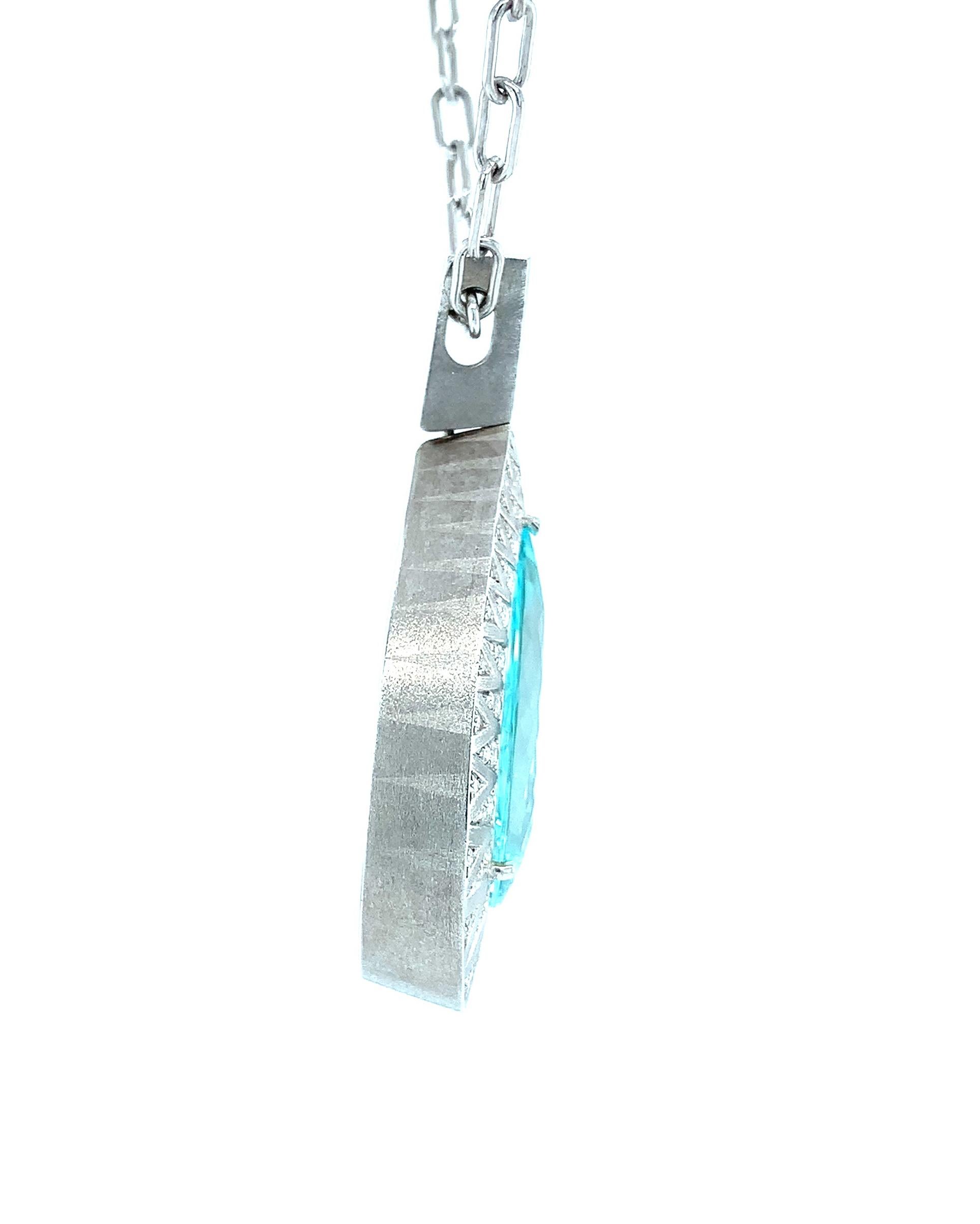 Artisan GIA Certified 20.36 Carat Paraiba Tourmaline and Diamond Necklace in White Gold For Sale