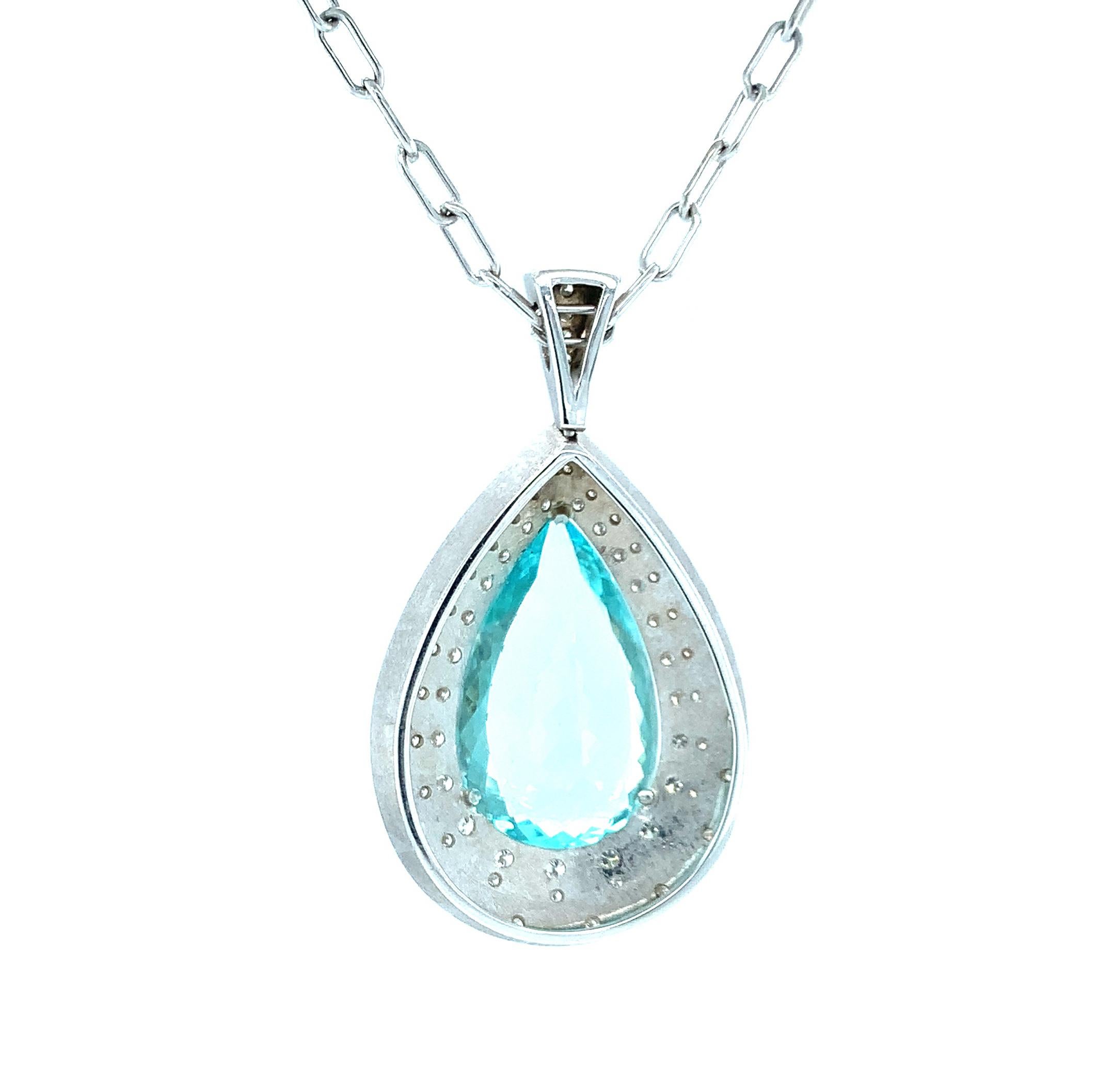 Pear Cut GIA Certified 20.36 Carat Paraiba Tourmaline and Diamond Necklace in White Gold For Sale
