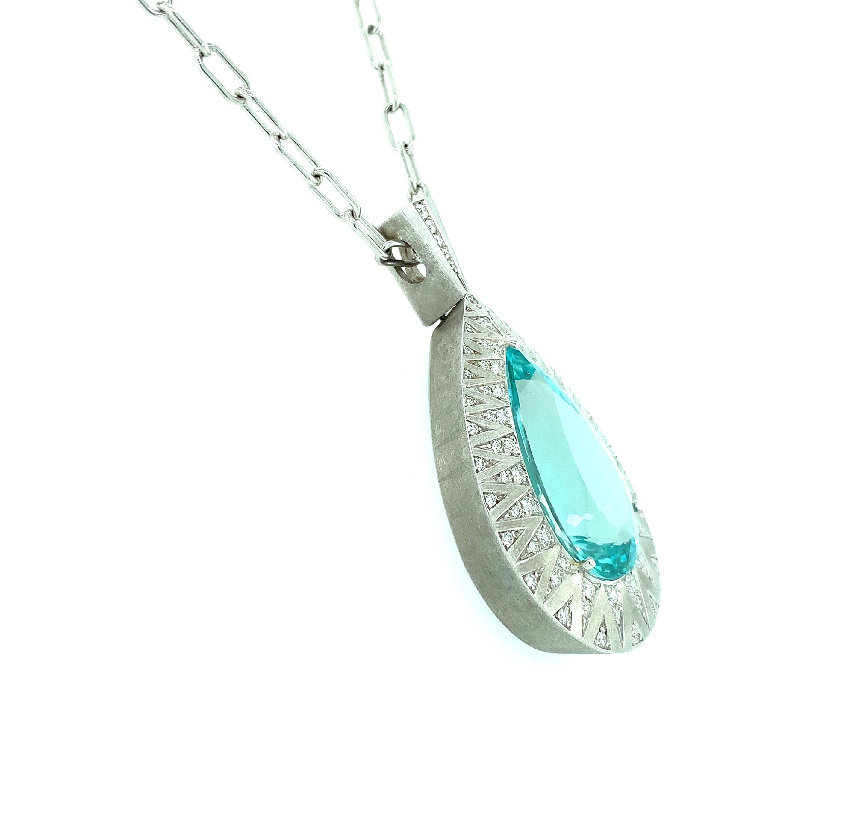 GIA Certified 20.36 Carat Paraiba Tourmaline and Diamond Necklace in White Gold In New Condition For Sale In Los Angeles, CA
