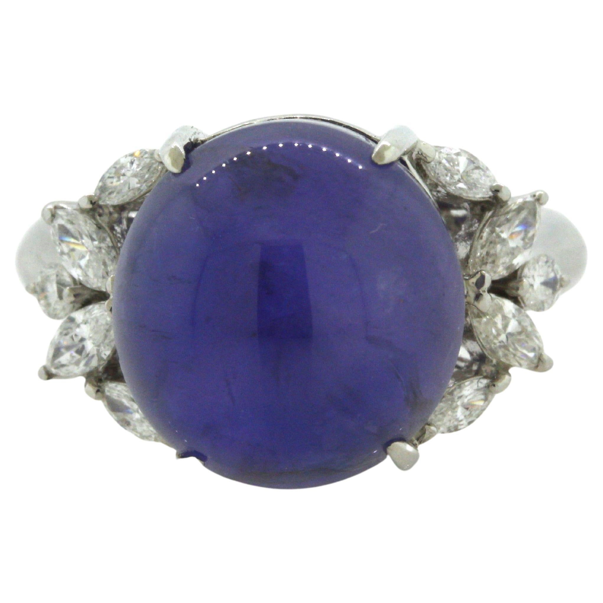 20.38 Carat Color-Change Star Sapphire Diamond Platinum Ring For Sale