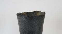 Tubular Metallic Black Stoneware Vase, 20 3/4 Inches Tall