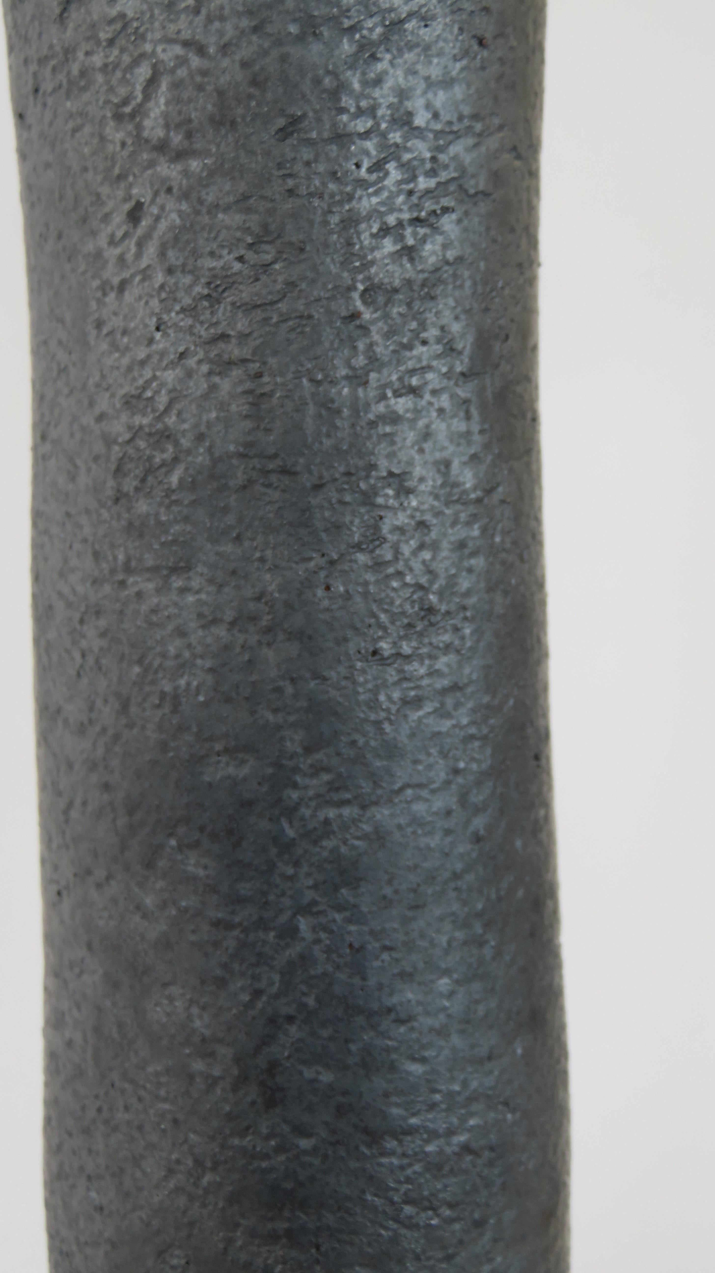 Ceramic Tubular Metallic Black Stoneware Vase, 20 3/4 Inches Tall