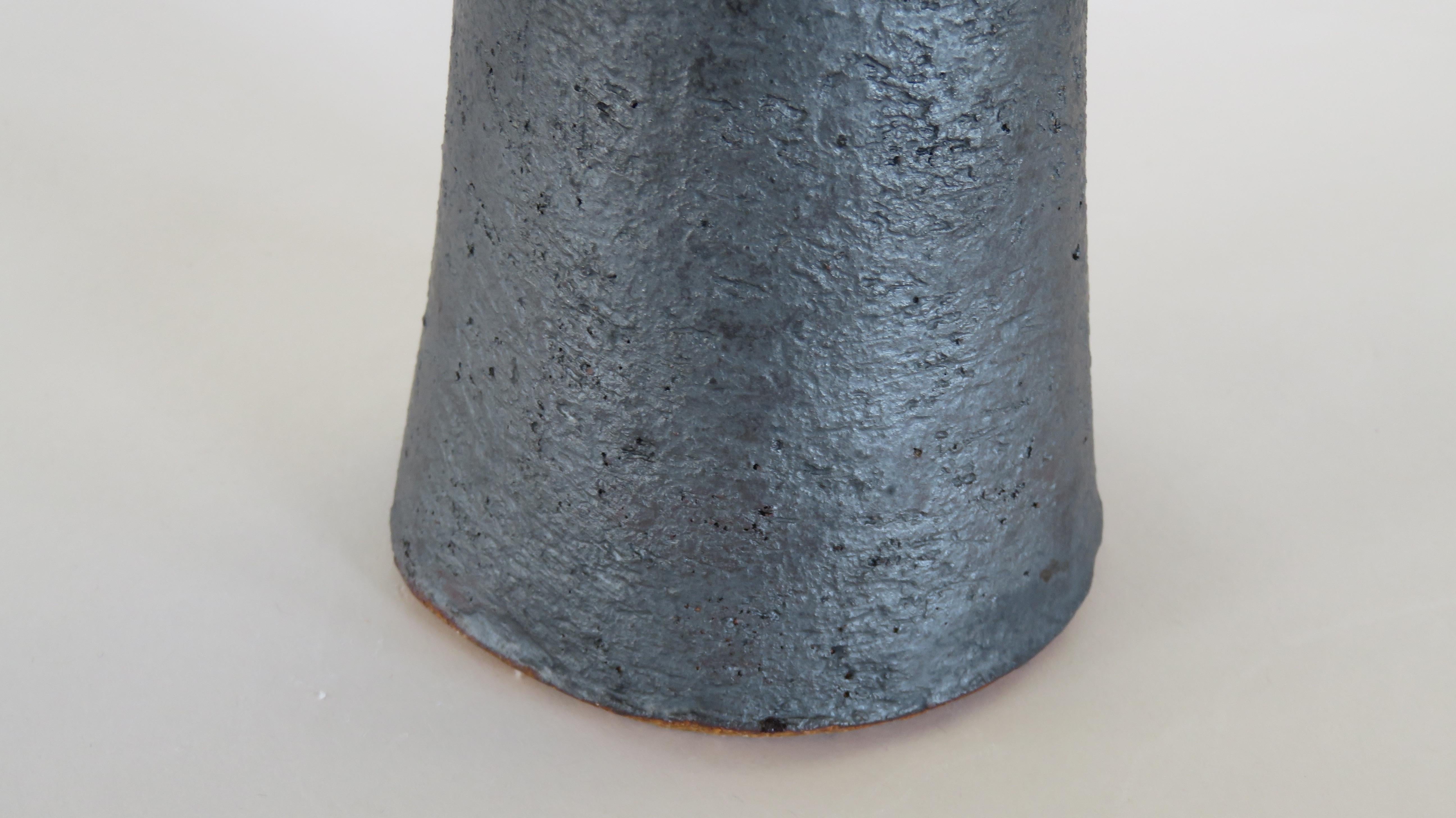 Tubular Metallic Black Stoneware Vase, 20 3/4 Inches Tall 1