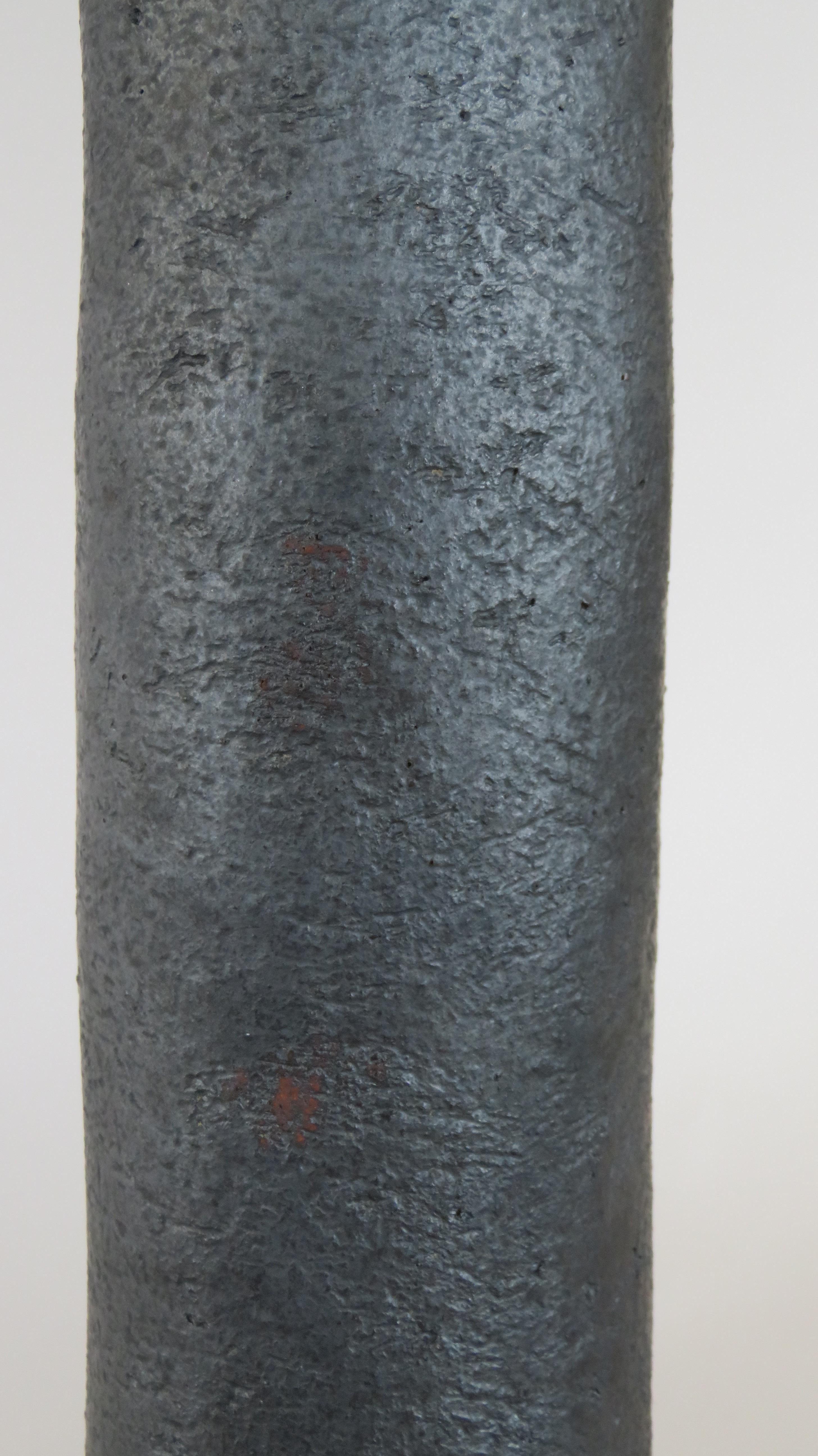 Contemporary Tubular Metallic Black Stoneware Vase, 20 3/4 Inches Tall