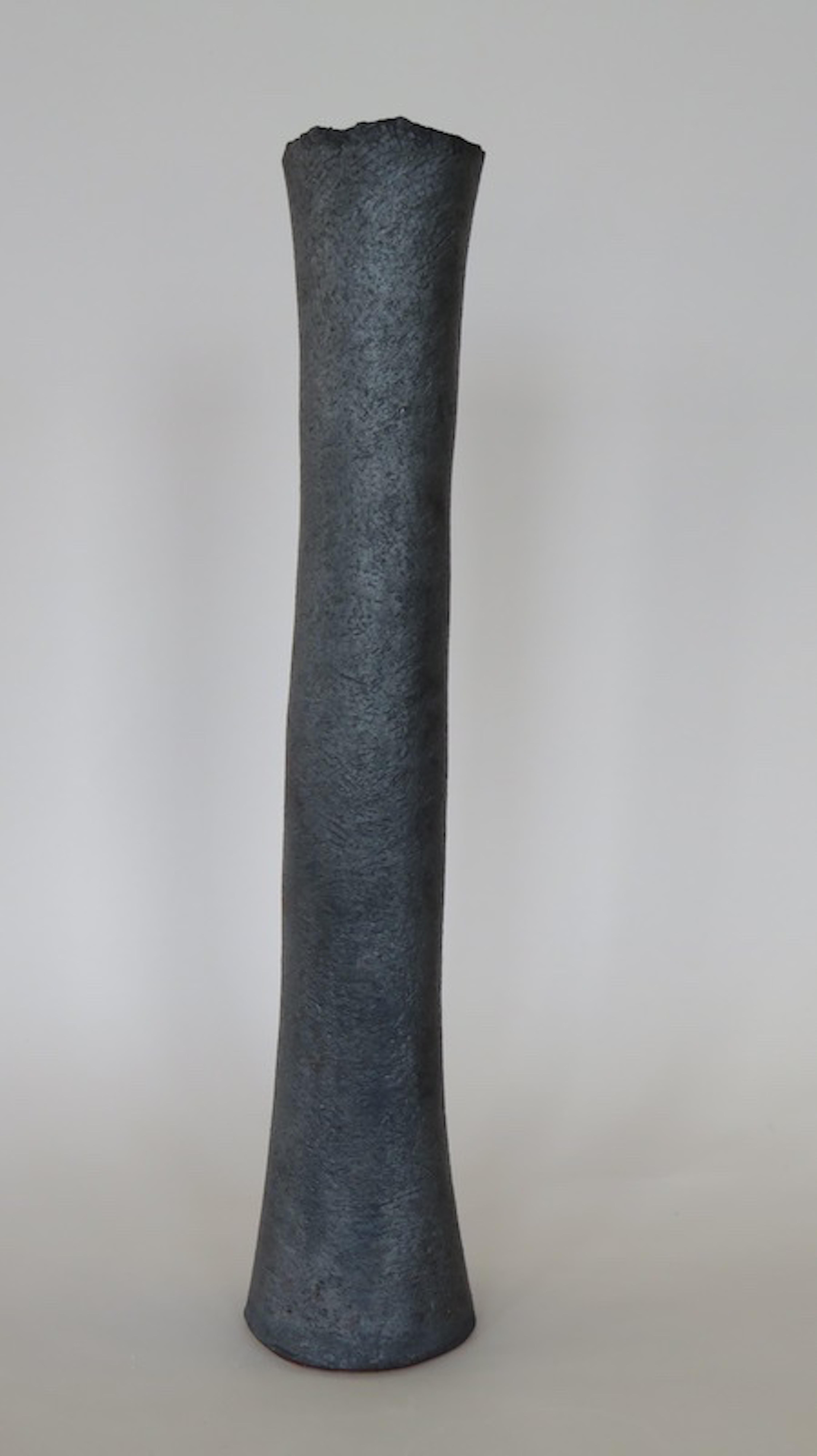 American Tubular Metallic Black Stoneware Vase, 20 3/4 Inches Tall