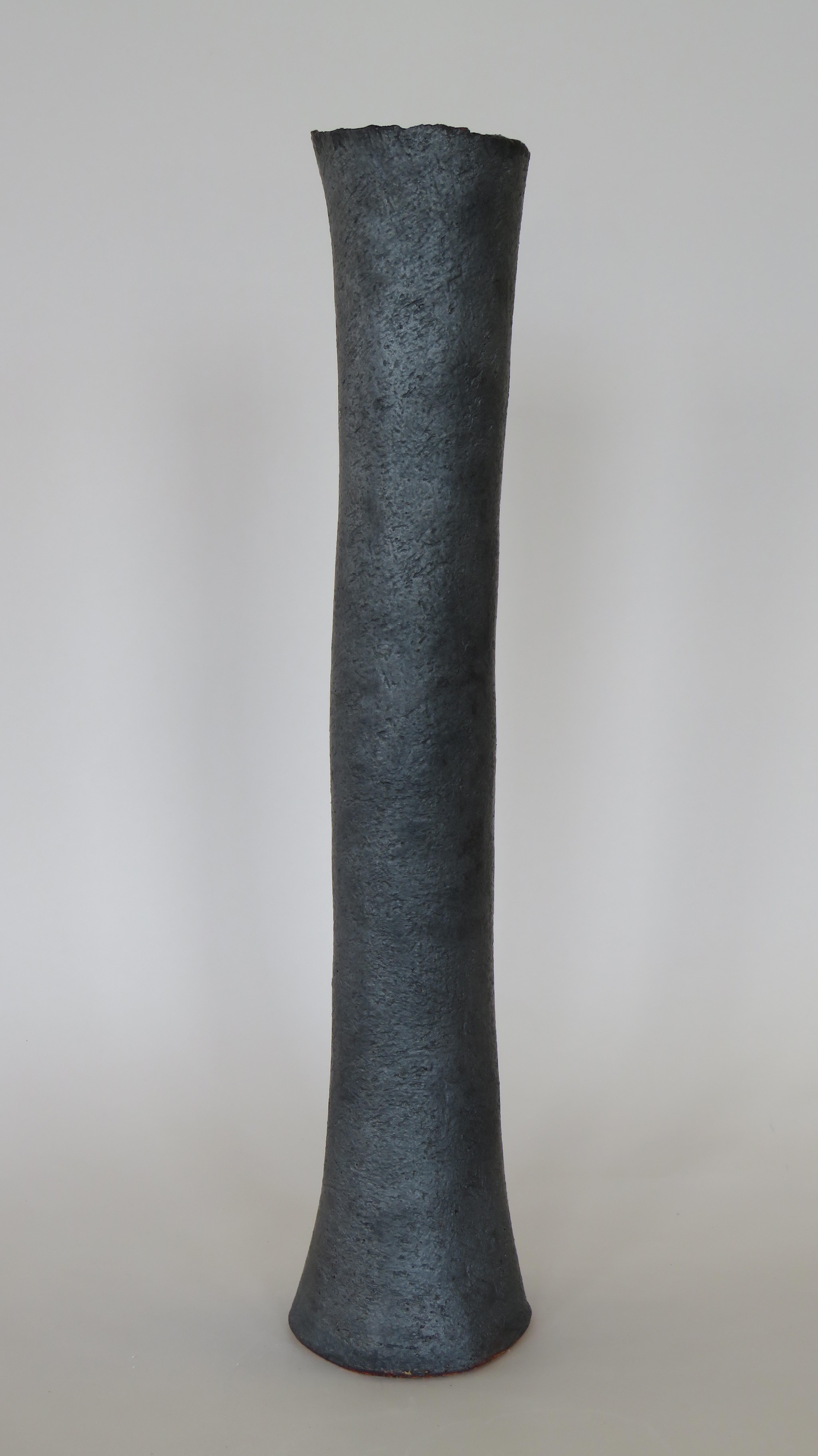 Tubular Metallic Black Stoneware Vase, 20 3/4 Inches Tall In New Condition In New York, NY