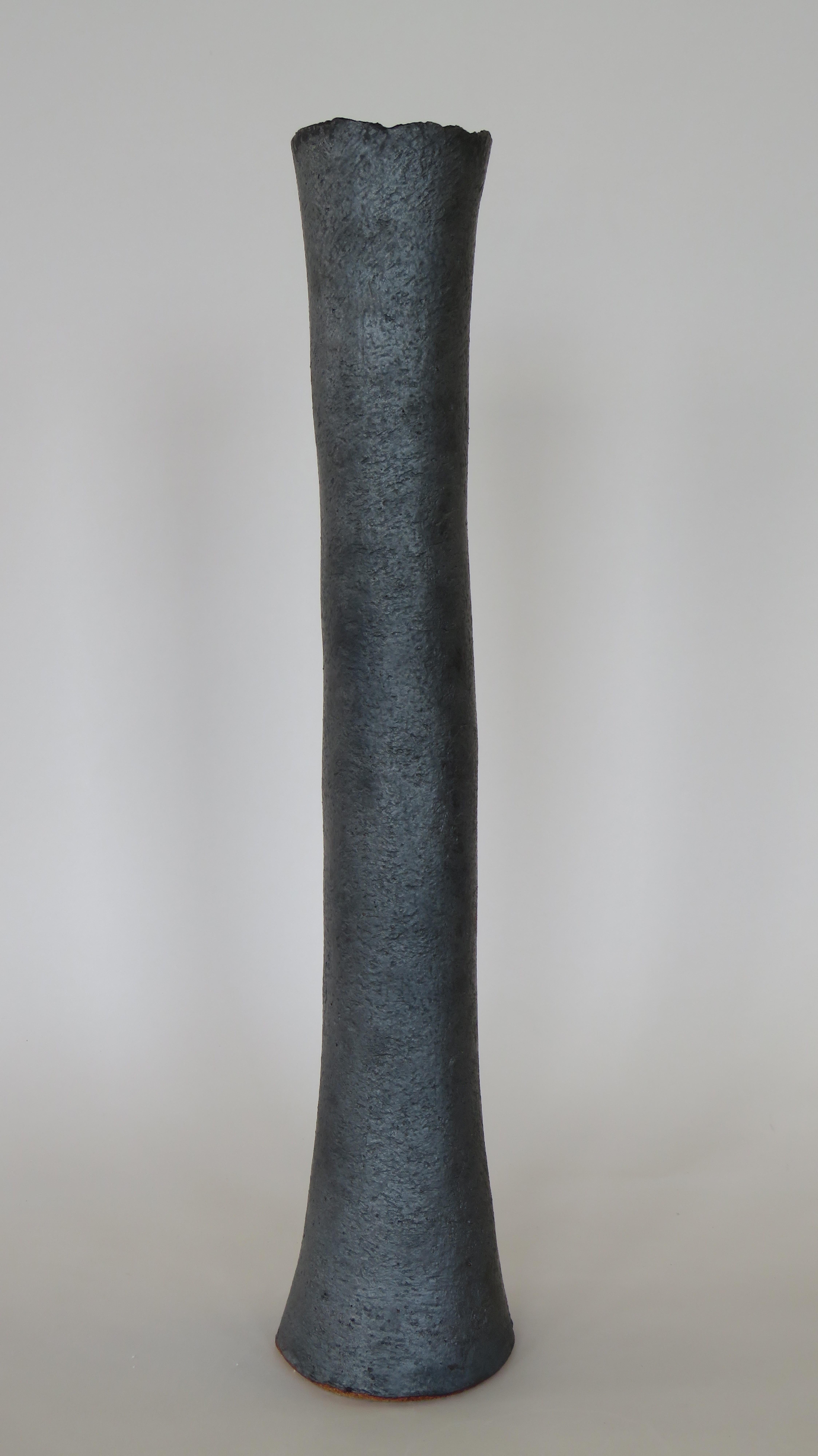 Organic Modern Tubular Metallic Black Stoneware Vase, 20 3/4 Inches Tall