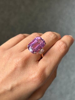 20.39 Carat Kunzite and Diamond Three Stone Engagement Ring