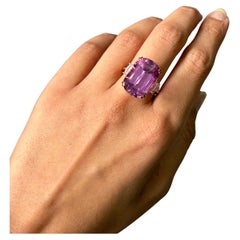 Used 20.39 Carat Kunzite and Diamond Three Stone Engagement Ring