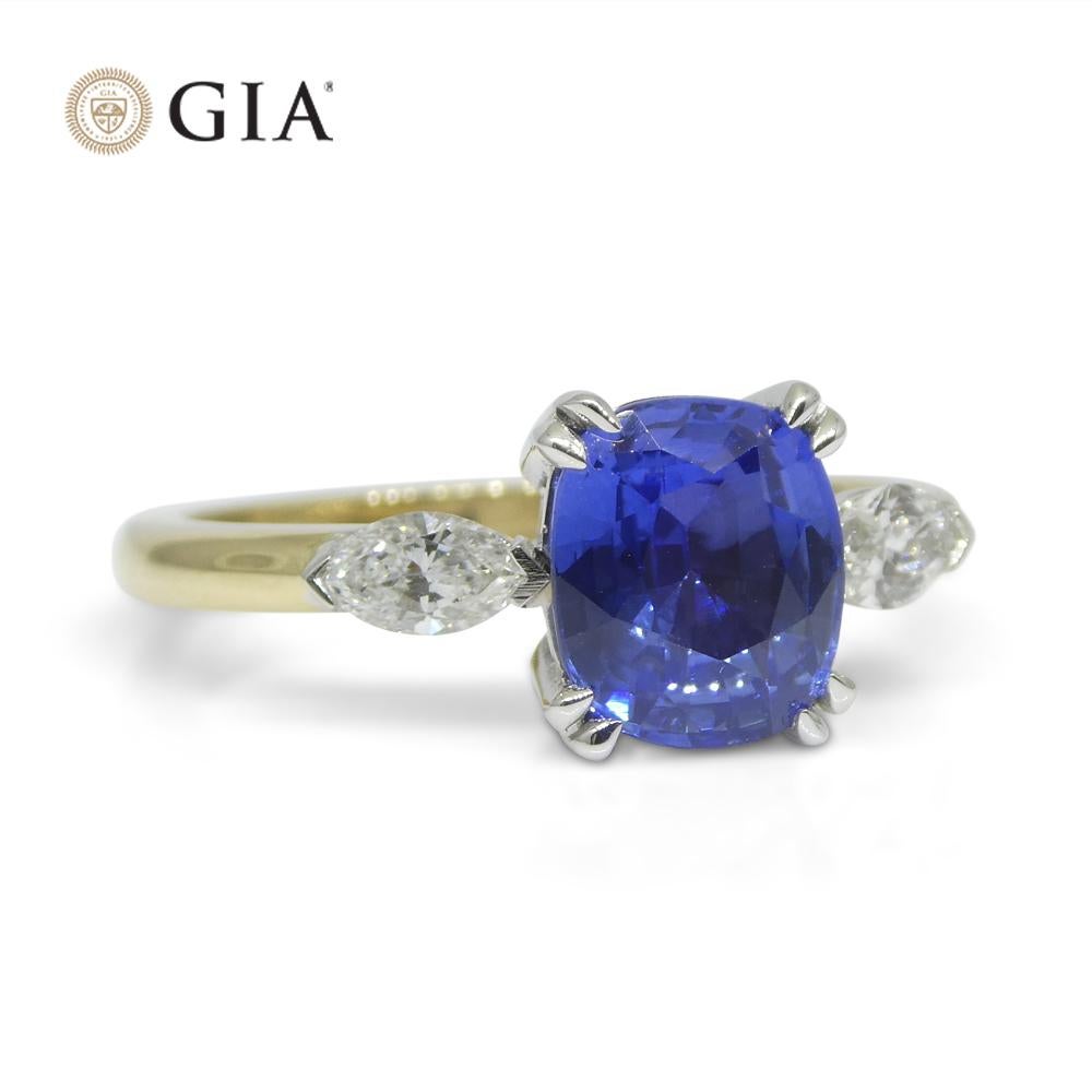 2.03ct Cushion Blue Sapphire, Diamond Engagement Ring set in 18k Yellow and Whit 2