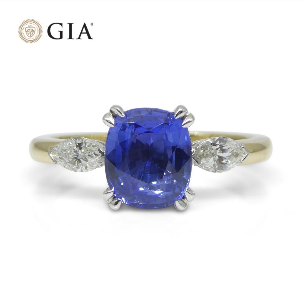 2.03ct Cushion Blue Sapphire, Diamond Engagement Ring set in 18k Yellow and Whit 3