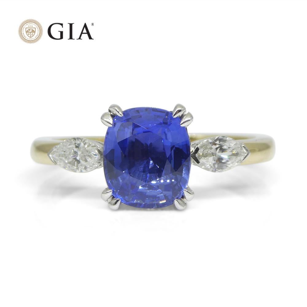 2.03ct Cushion Blue Sapphire, Diamond Engagement Ring set in 18k Yellow and Whit 8
