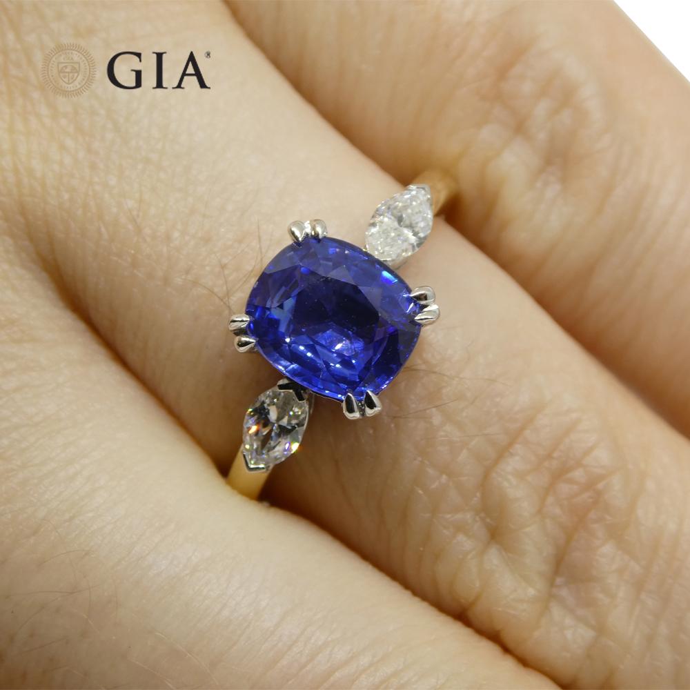 2.03ct Cushion Blue Sapphire, Diamond Engagement Ring set in 18k Yellow and Whit 1