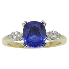 2.03ct Cushion Blue Sapphire, Diamond Engagement Ring set in 18k Yellow and Whit