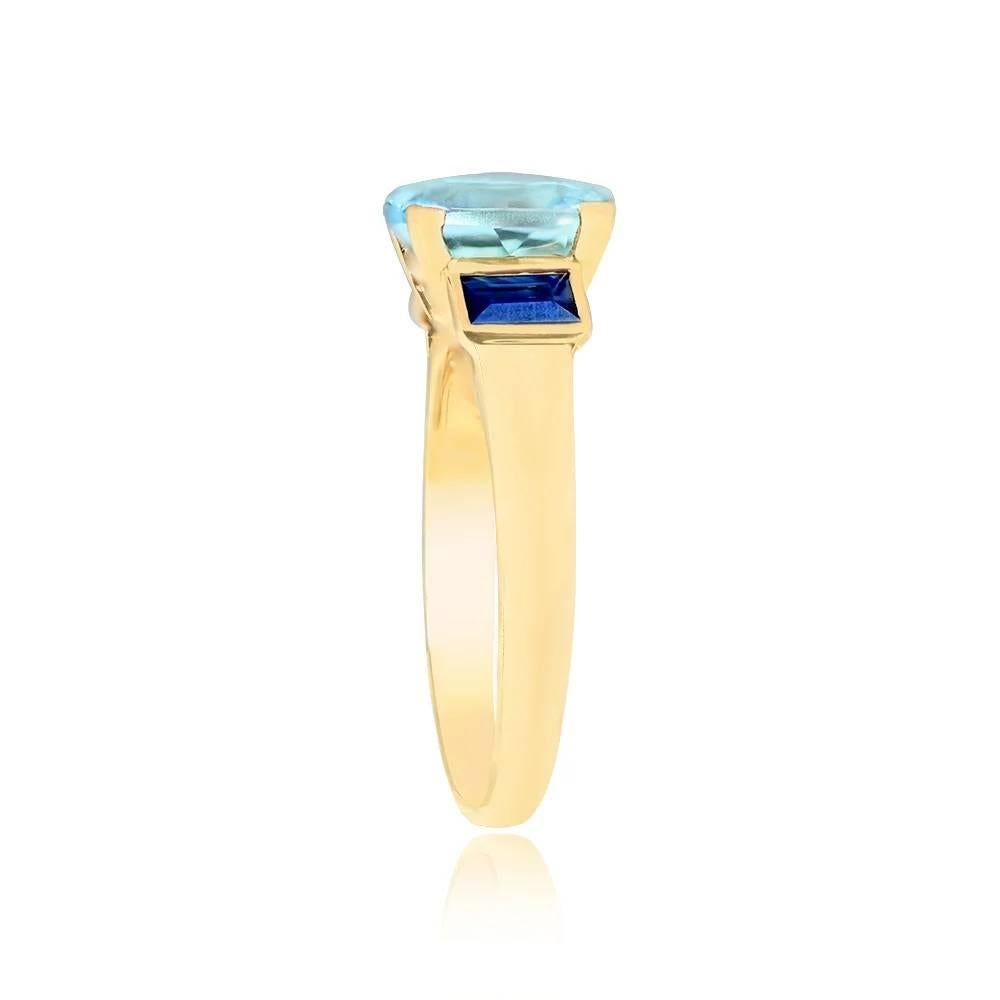 Art Deco 2.03ct Cushion Cut Aquamarine Engagement Ring, Yellow Gold For Sale