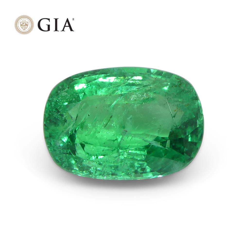2.03ct Cushion Green Emerald GIA Certified Zambia 7