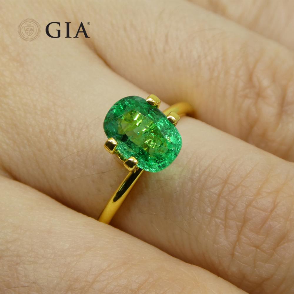 Contemporary 2.03ct Cushion Green Emerald GIA Certified Zambia For Sale