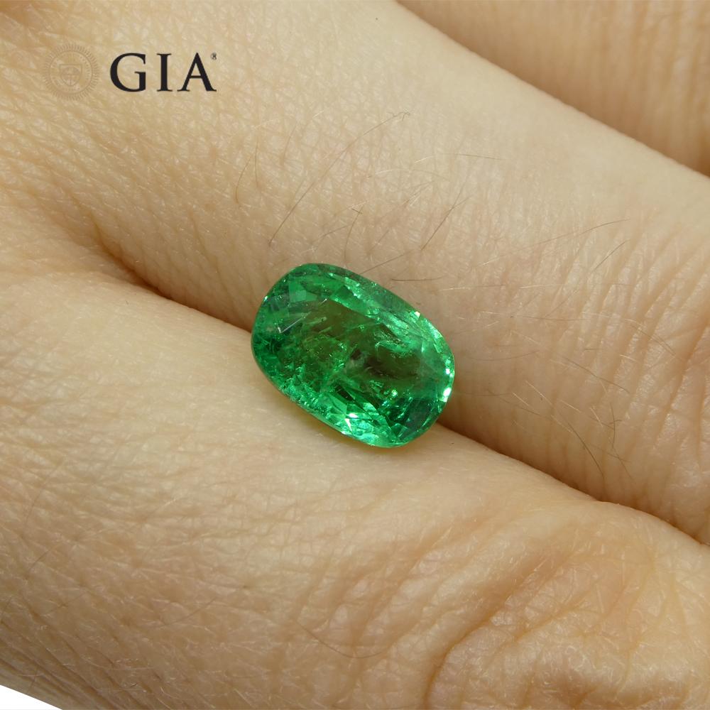 Cushion Cut 2.03ct Cushion Green Emerald GIA Certified Zambia For Sale