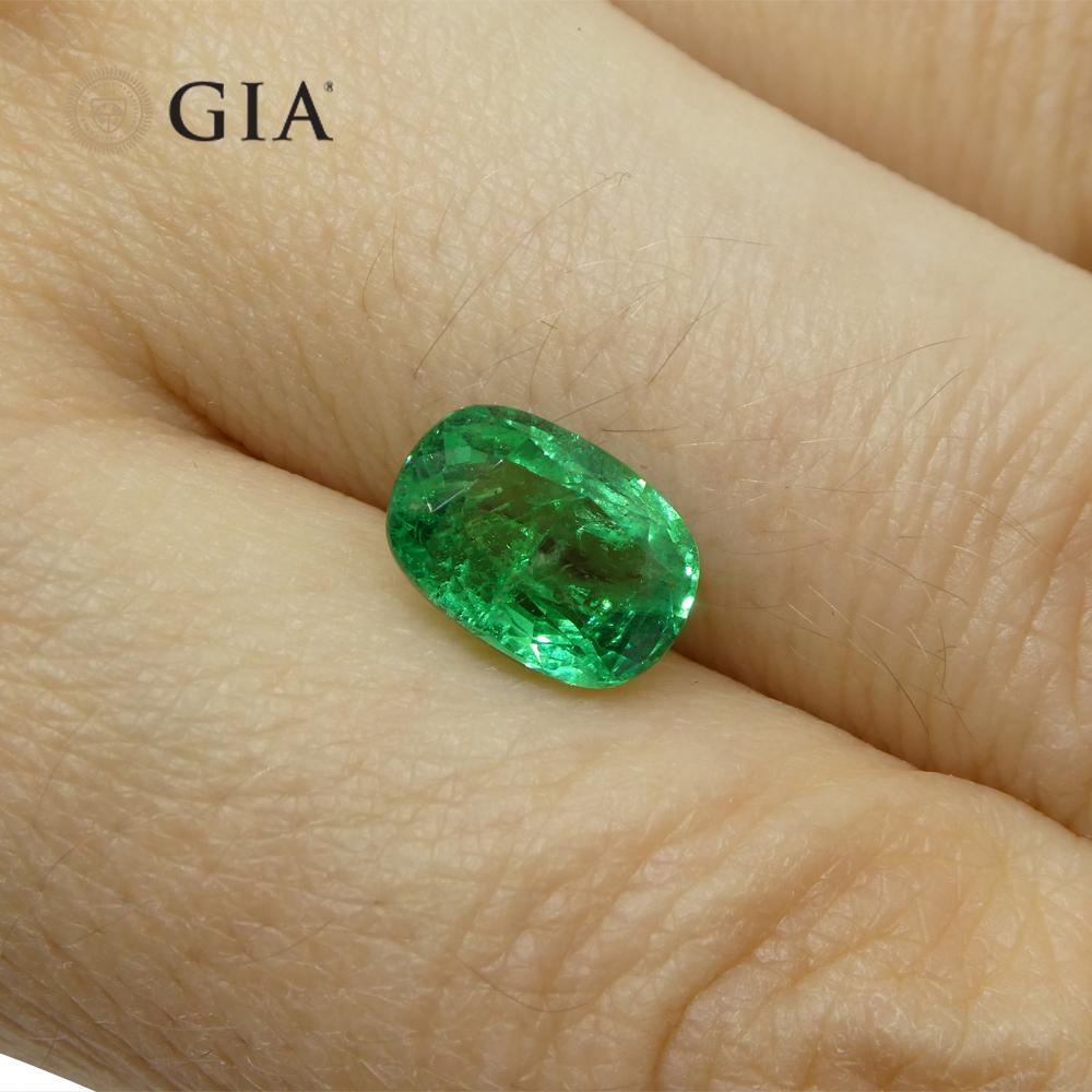 Cushion Cut 2.03ct Cushion Green Emerald GIA Certified Zambia