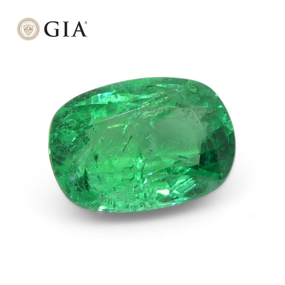 2.03ct Cushion Green Emerald GIA Certified Zambia For Sale 1