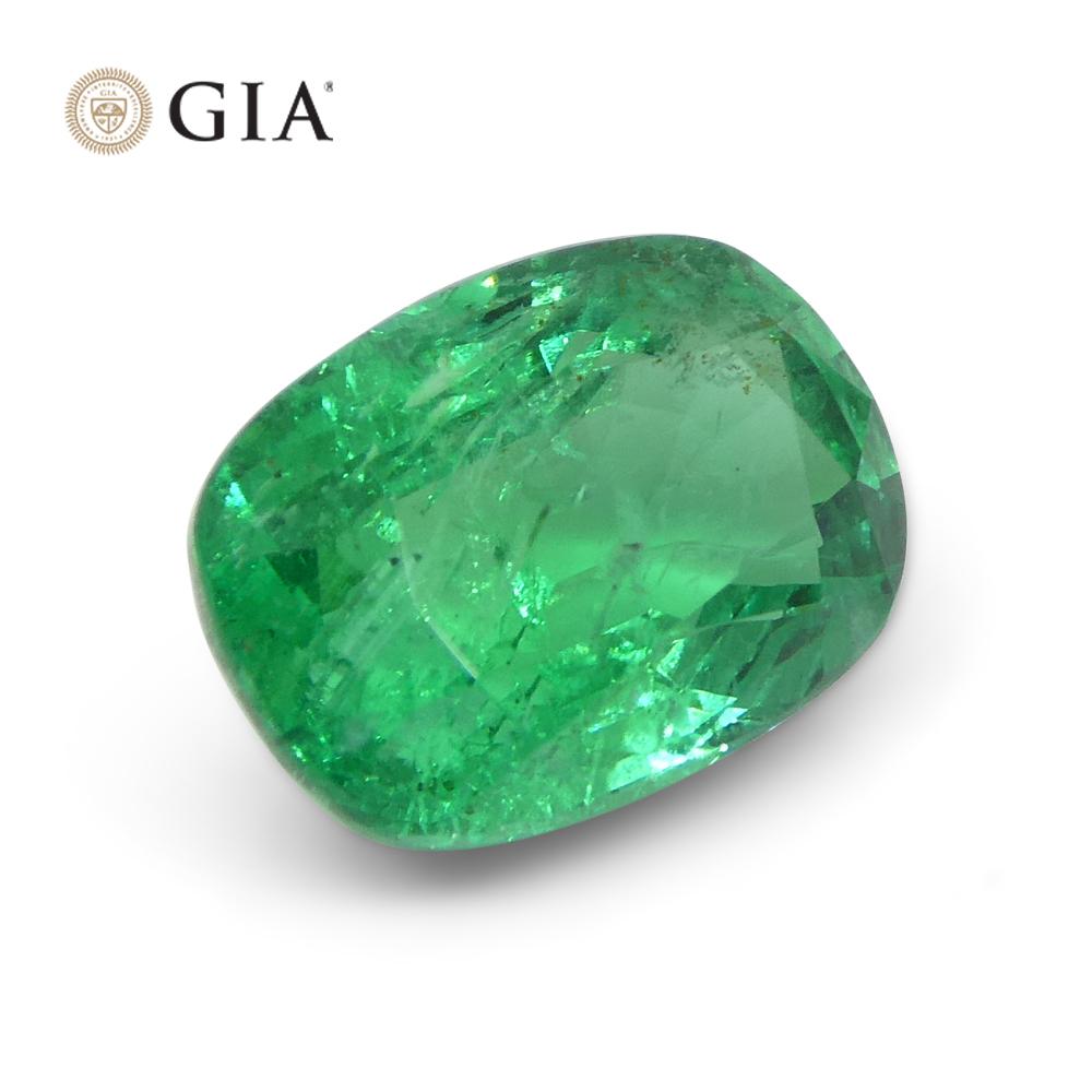 2.03ct Cushion Green Emerald GIA Certified Zambia For Sale 2