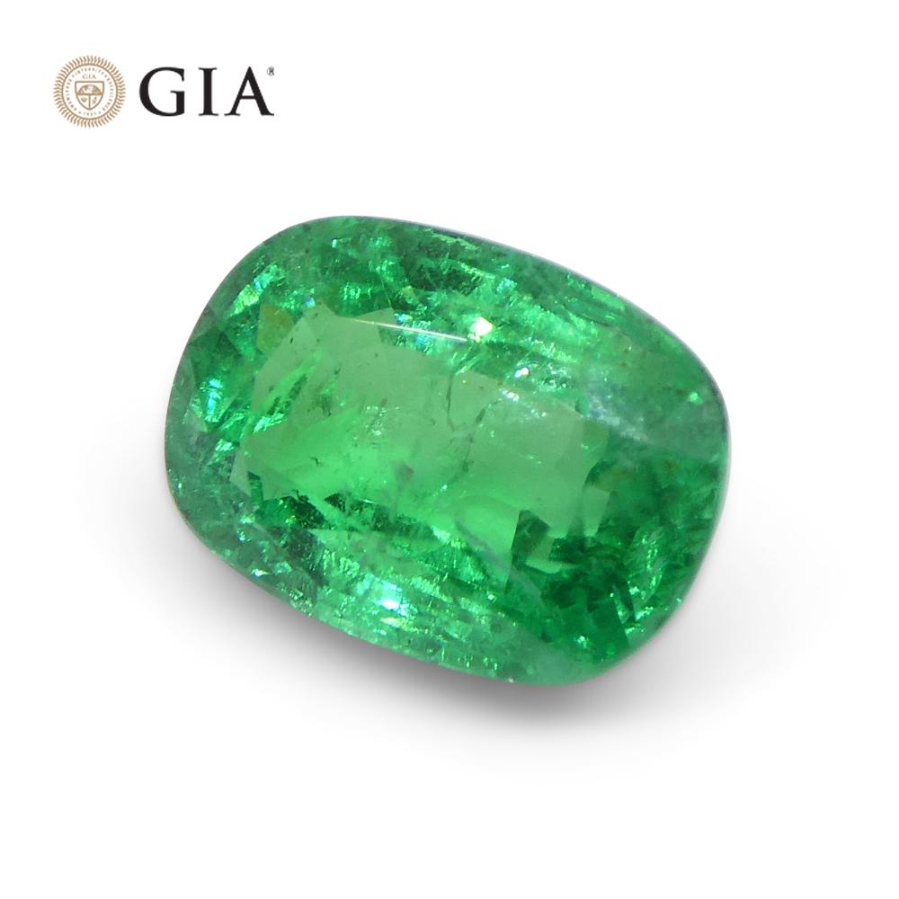 2.03ct Cushion Green Emerald GIA Certified Zambia For Sale 3
