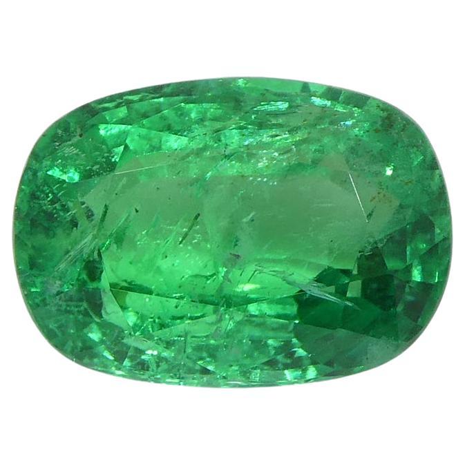 2.03ct Cushion Green Emerald GIA Certified Zambia For Sale