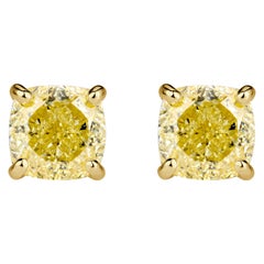 2.03ct Fancy Yellow Cushion Cut Diamond Stud Earrings