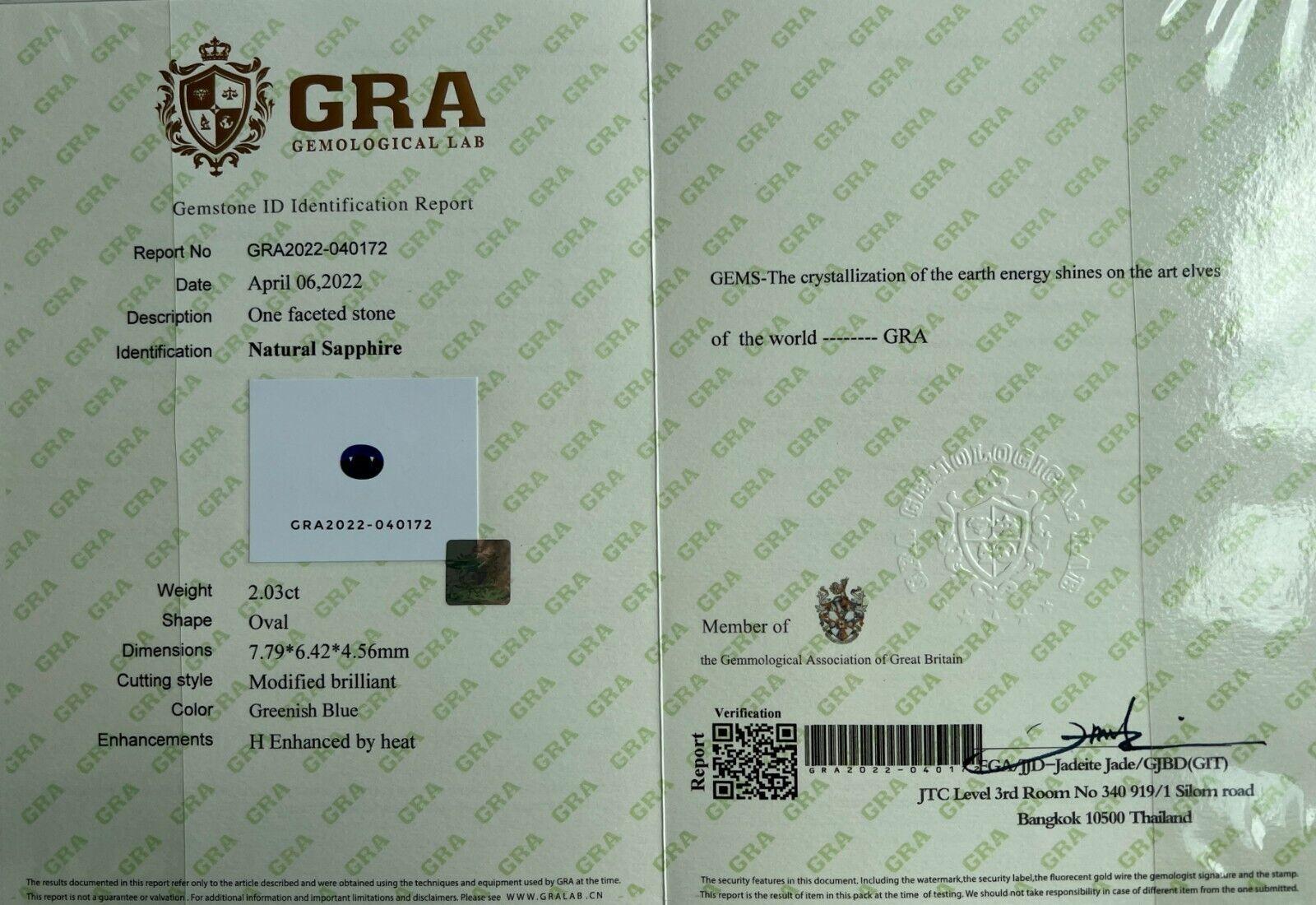 2.03ct Grüner Blauer Teal Saphir GRA zertifiziert Oval Schliff Seltener Edelstein 7.7x6.4mm

GRA Certified Deep Green Blue Sapphire Edelstein.
2.03 Karat Saphir mit einer schönen grünblauen Farbe. Vollständig von der GRA zertifiziert, die bestätigt,