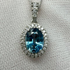 2.03ct Natural Vivid Teal Blue Sapphire & Diamond Platinum Halo Pendant Necklace